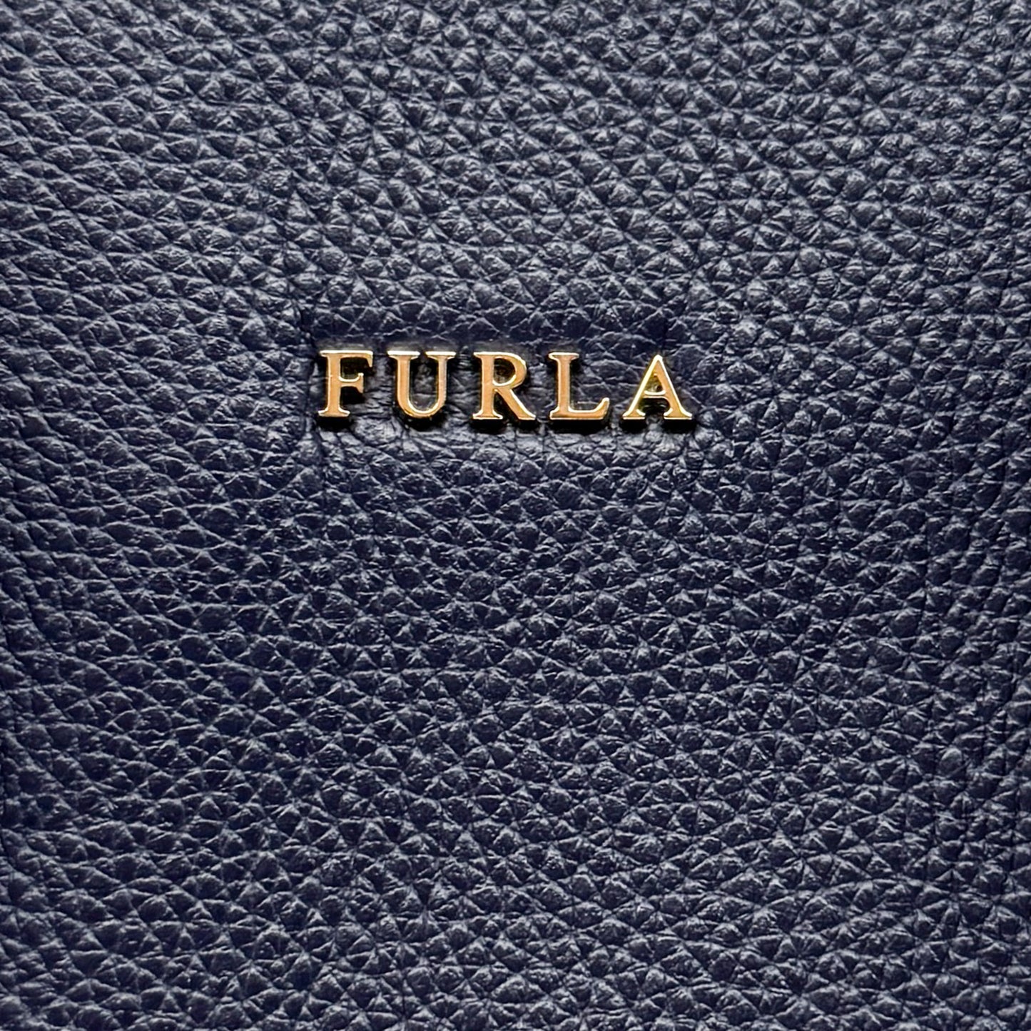 Furla Navy Blue Grain Leather Handbag