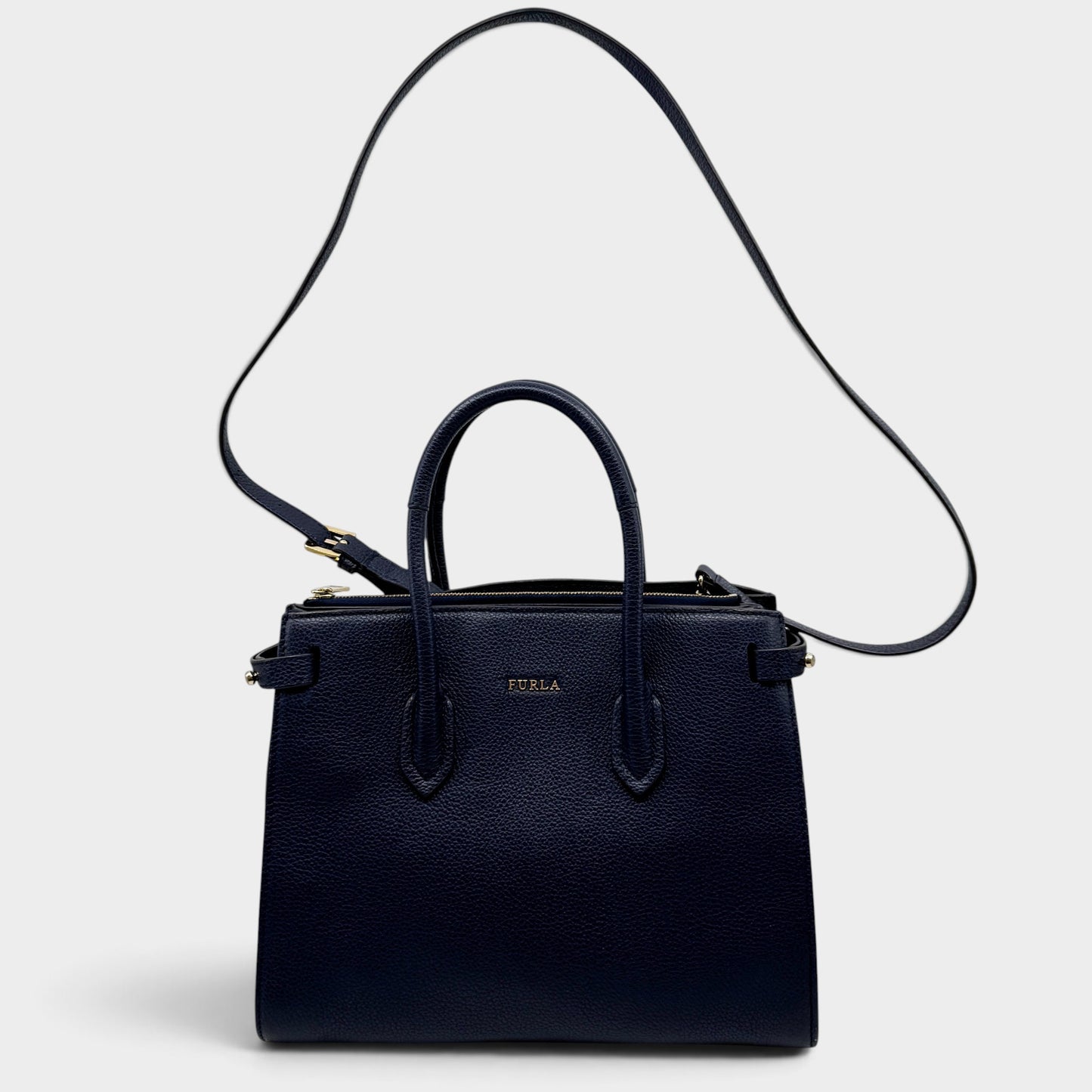 Furla Navy Blue Grain Leather Handbag