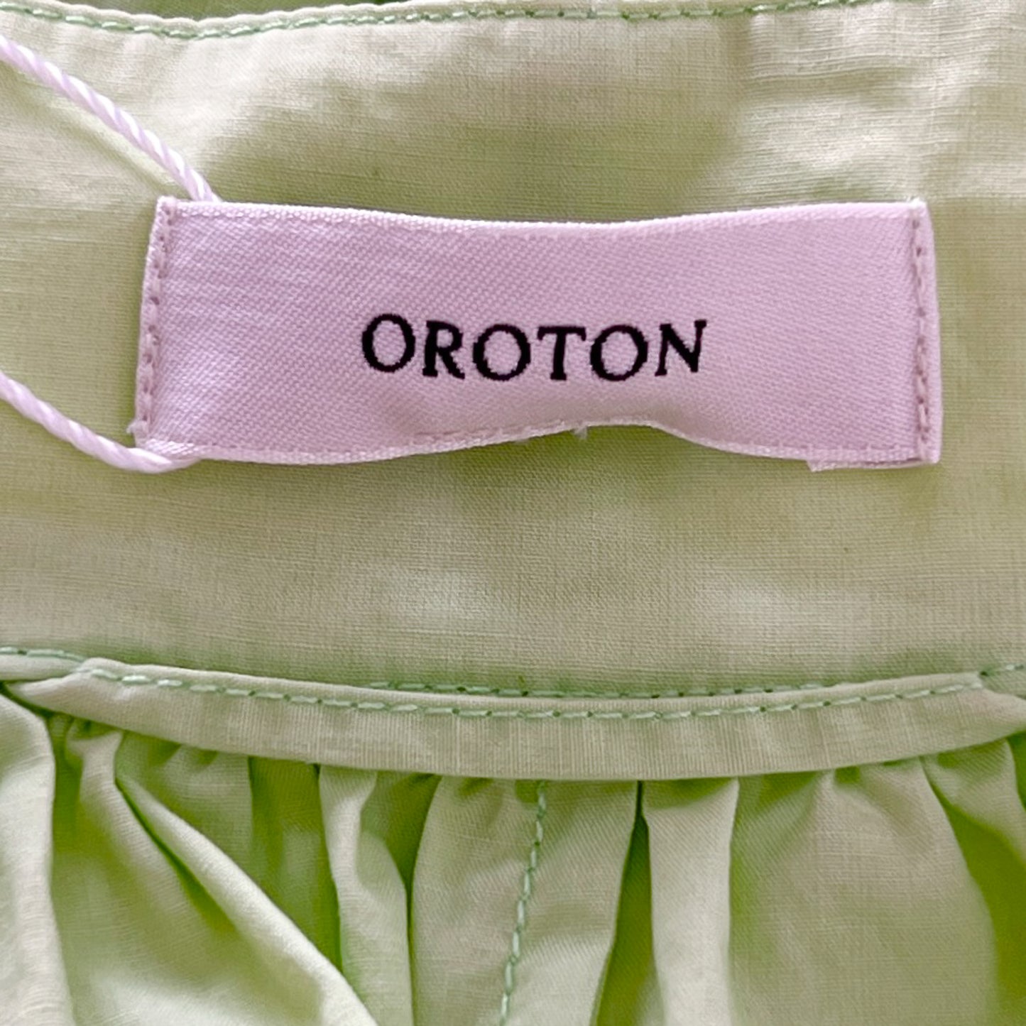 Oroton Light Green Cotton Puff Sleeve Belted Short Dress AU14 ~ Large