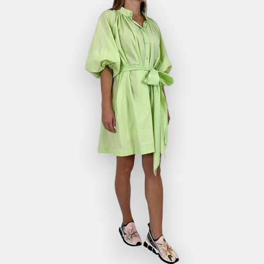Oroton Light Green Cotton Puff Sleeve Belted Short Dress AU14 ~ Large