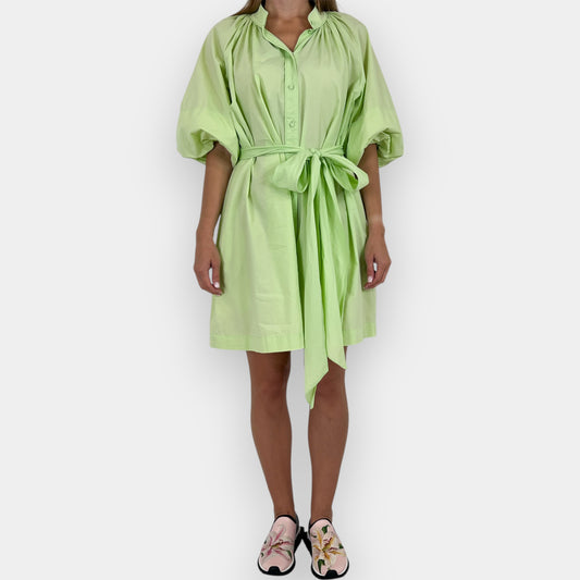 Oroton Light Green Cotton Puff Sleeve Belted Short Dress AU14 ~ Large