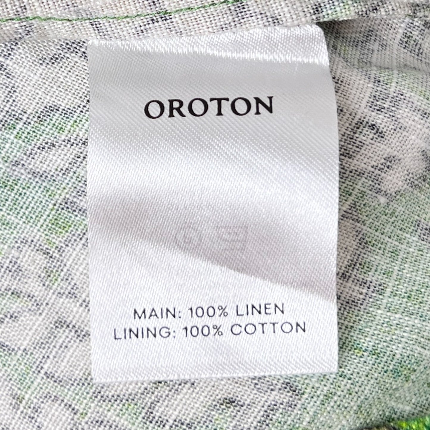 Oroton Green Floral Puff Sleeved Linen Blend Short Belted Dress AU14 ~ Large