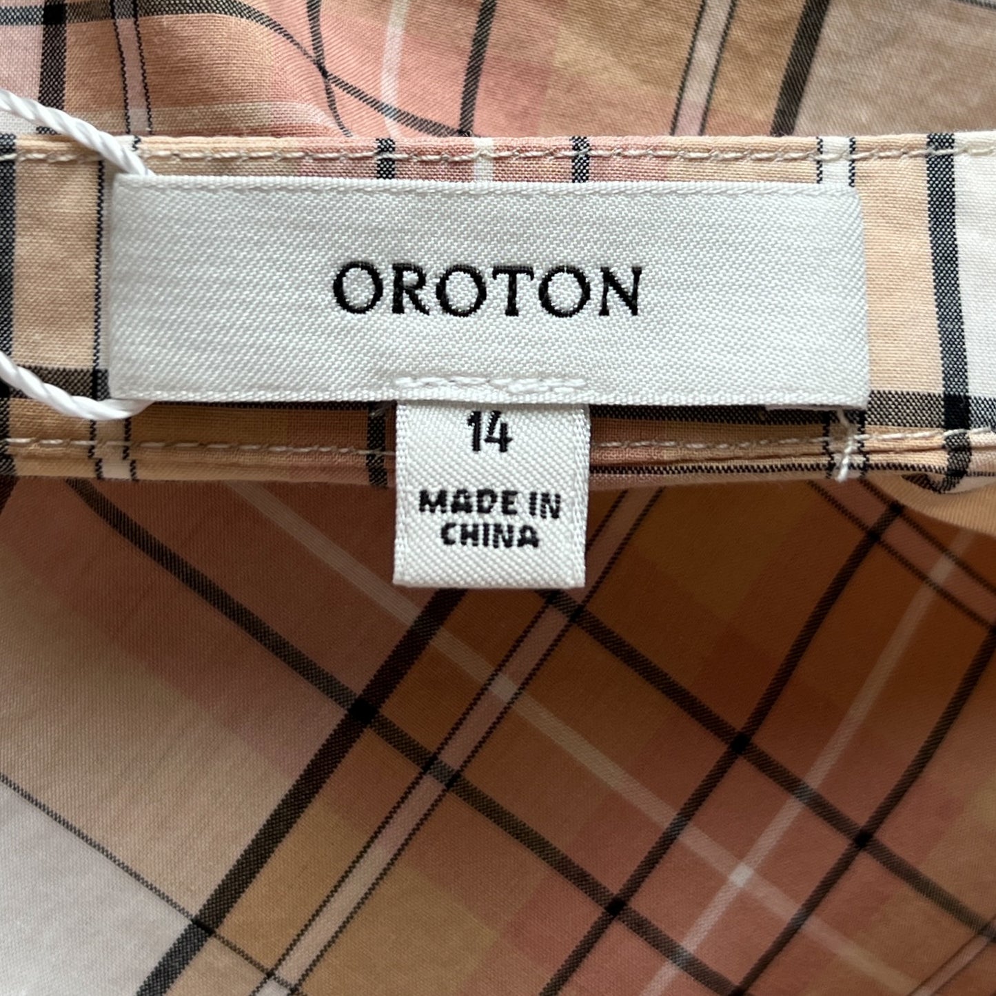 Oroton Pink & Beige Cotton Check Wrap Shirt Dress AU14 ~ Large