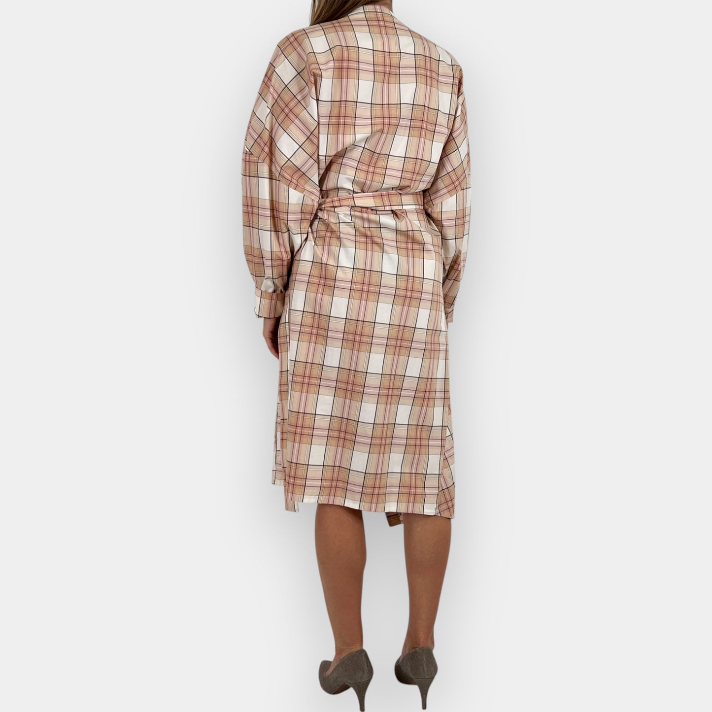 Oroton Pink & Beige Cotton Check Wrap Shirt Dress AU14 ~ Large