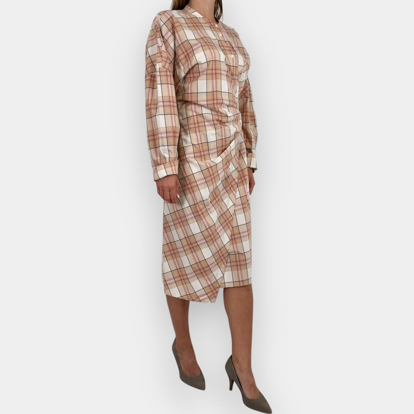 Oroton Pink & Beige Cotton Check Wrap Shirt Dress AU14 ~ Large