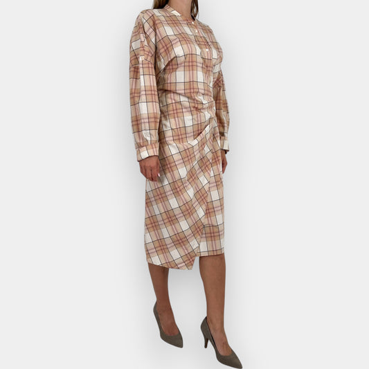 Oroton Pink & Beige Cotton Check Wrap Shirt Dress AU14 ~ Large