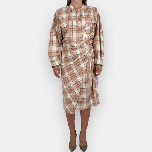 Oroton Pink & Beige Cotton Check Wrap Shirt Dress AU14 ~ Large