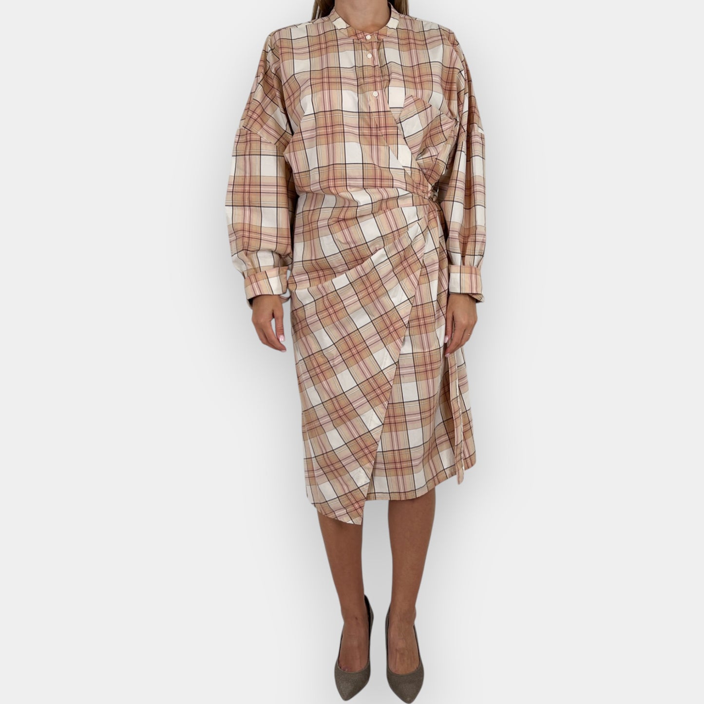 Oroton Pink & Beige Cotton Check Wrap Shirt Dress AU14 ~ Large