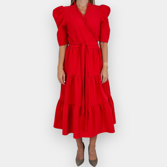 Hofmann Copenhagen Red Jacquard Wrap Dress AU12-14