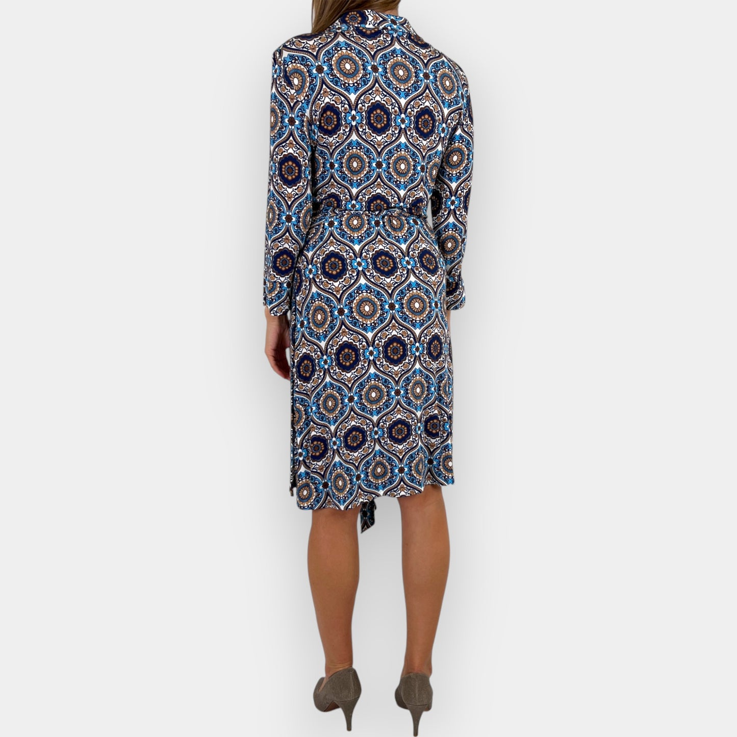 Camicettasnob Blue Brown Moroccan Print Wrap Dress AU12 [NEW]