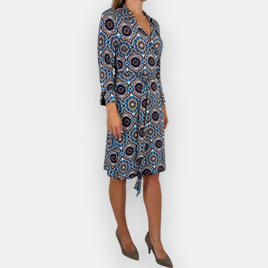 Camicettasnob Blue Brown Moroccan Print Wrap Dress AU12 [NEW]
