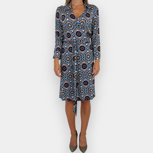 Camicettasnob Blue Brown Moroccan Print Wrap Dress AU12 [NEW]