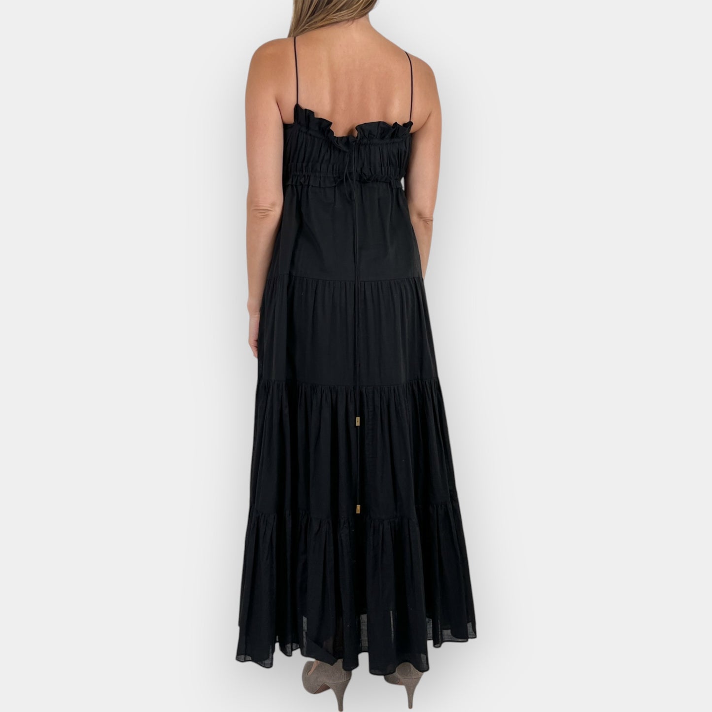 Aje Black Cotton Tiered Maxi Dress Small ~ AU6 [Fits AU8]