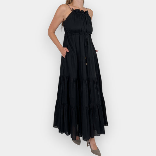 Aje Black Cotton Tiered Maxi Dress Small ~ AU6 [Fits AU8]