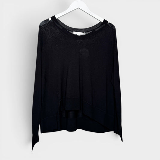 Alexander Wang Black Fine Wool Gauze Trim Knit Top Medium ~ Large