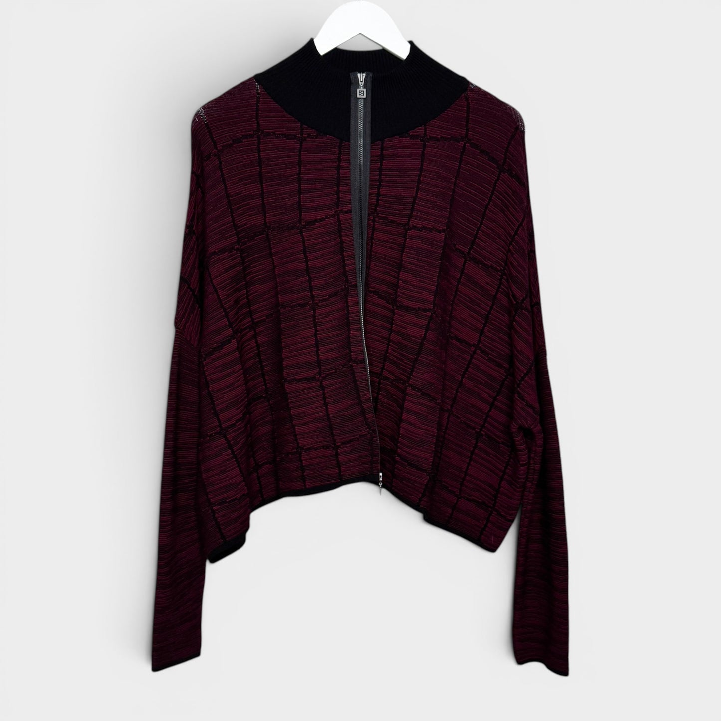 Sarah Pacini Burgundy Black Zip Front Cardigan Medium ~ Large