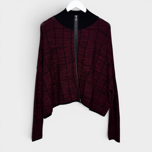 Sarah Pacini Burgundy Black Zip Front Cardigan Medium ~ Large