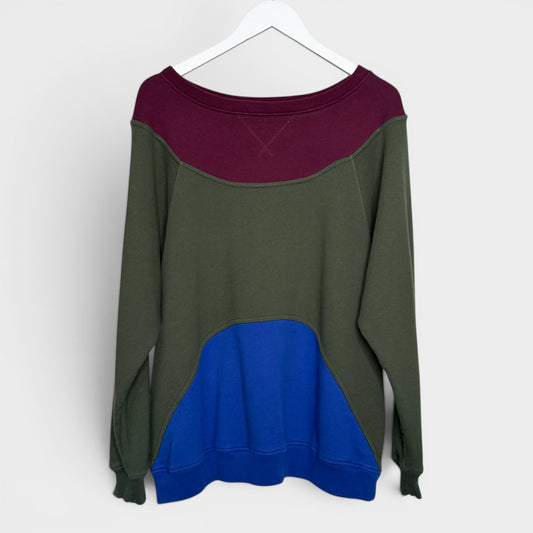 Colville Olive Blue Burgundy Colour Block Sweatshirt Large