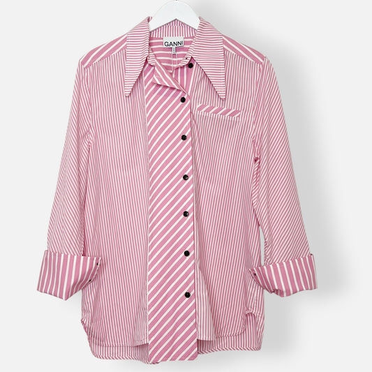 Ganni Pink & White Cotton Striped Shirt Medium ~ EU38 ~ AU10