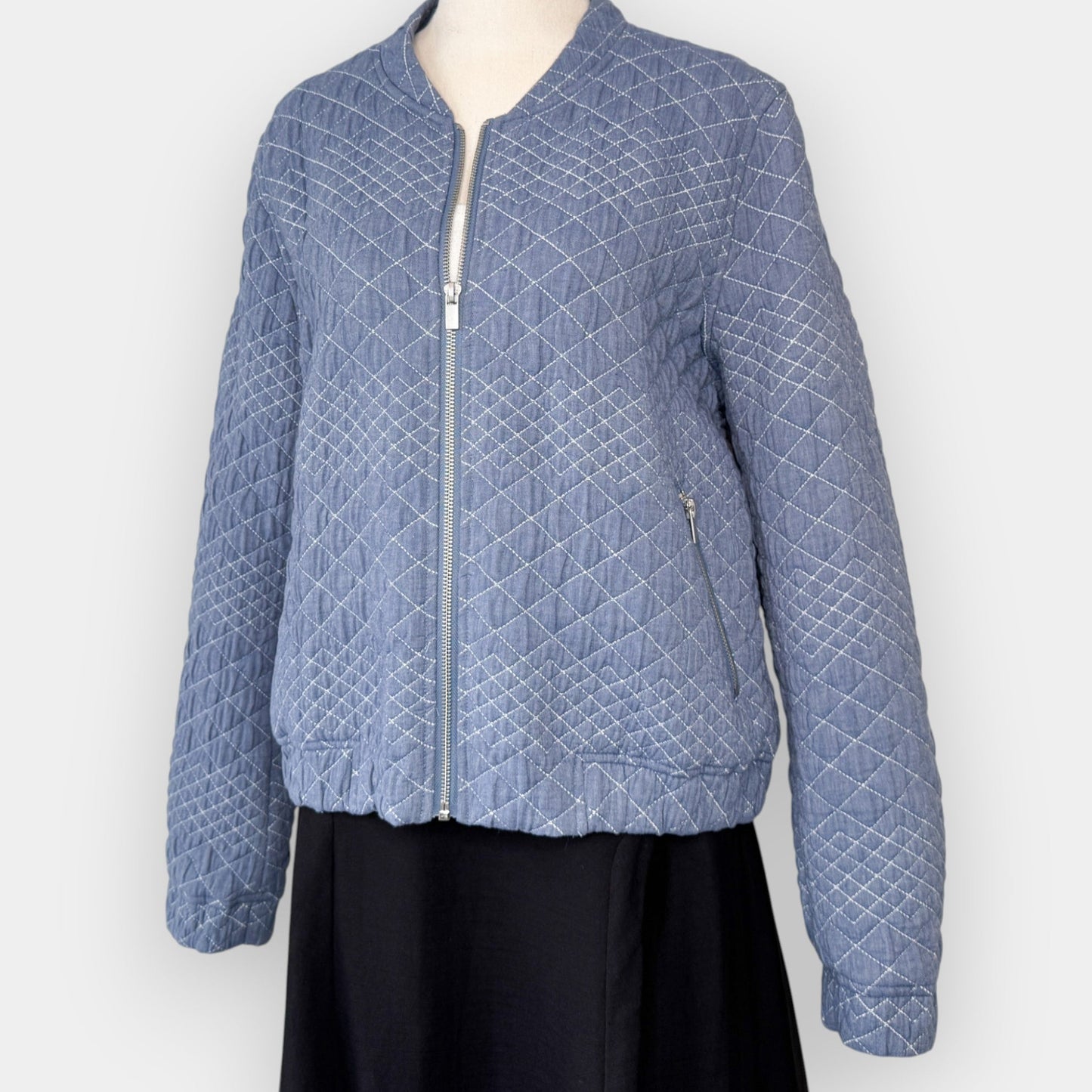 Cable Melbourne Blue Quilted Chambray Bomber Jacket Medium ~ AU12-14