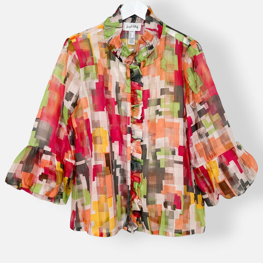 Joseph Ribkoff Multicoloured Frilled Blouse Jacket AU12-14 [NEW]