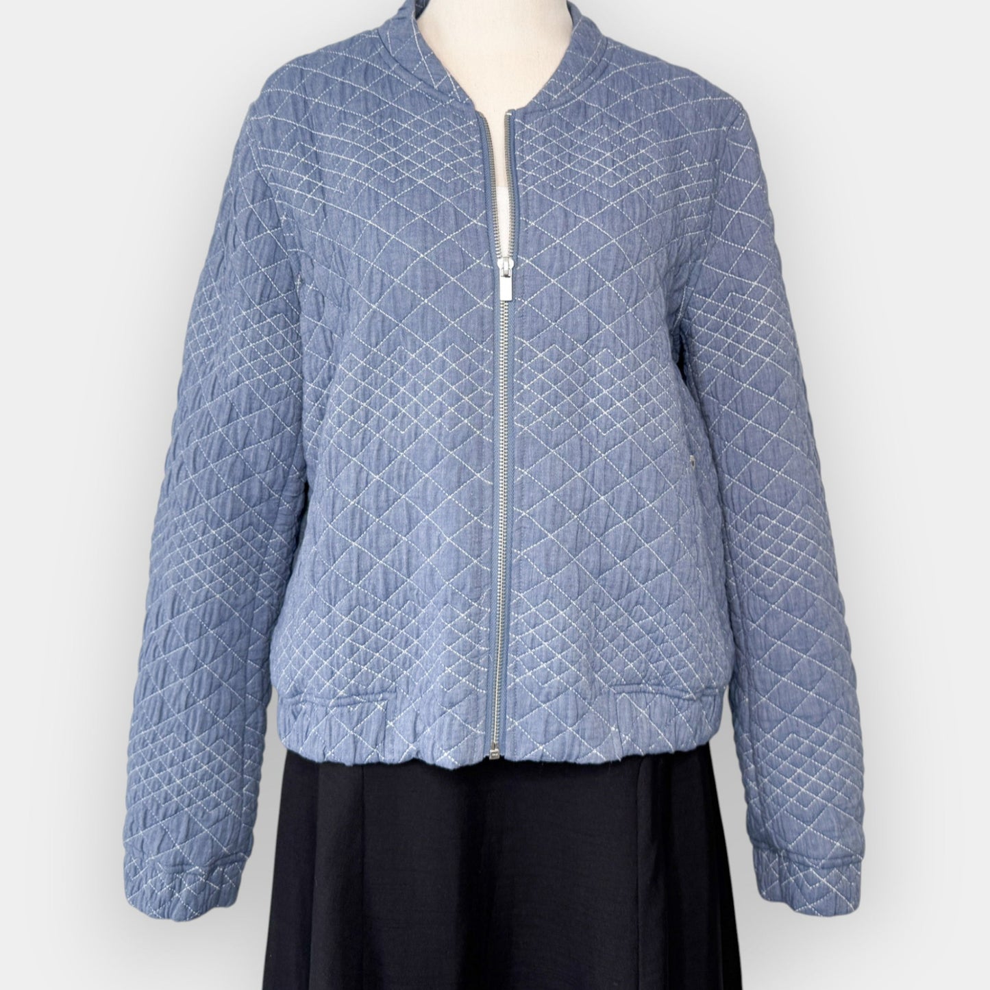 Cable Melbourne Blue Quilted Chambray Bomber Jacket Medium ~ AU12-14