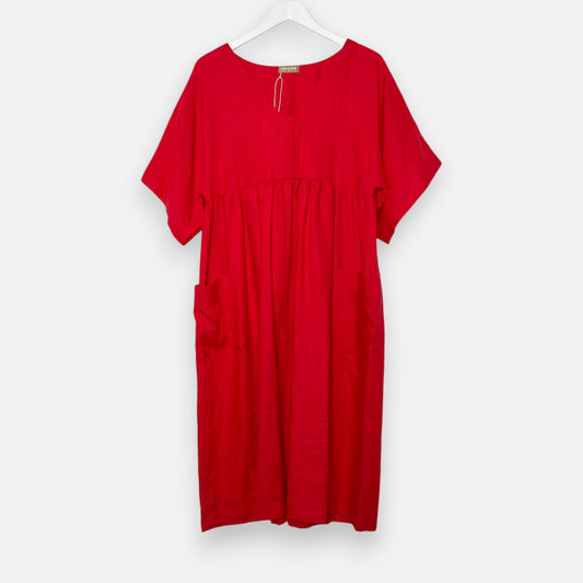 Darronne Naturelle Red Linen Lola Midi Dress Medium ~ AU12