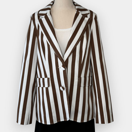 Kamare Brown & White Vi Striped Blazer Jacket Large ~ AU14