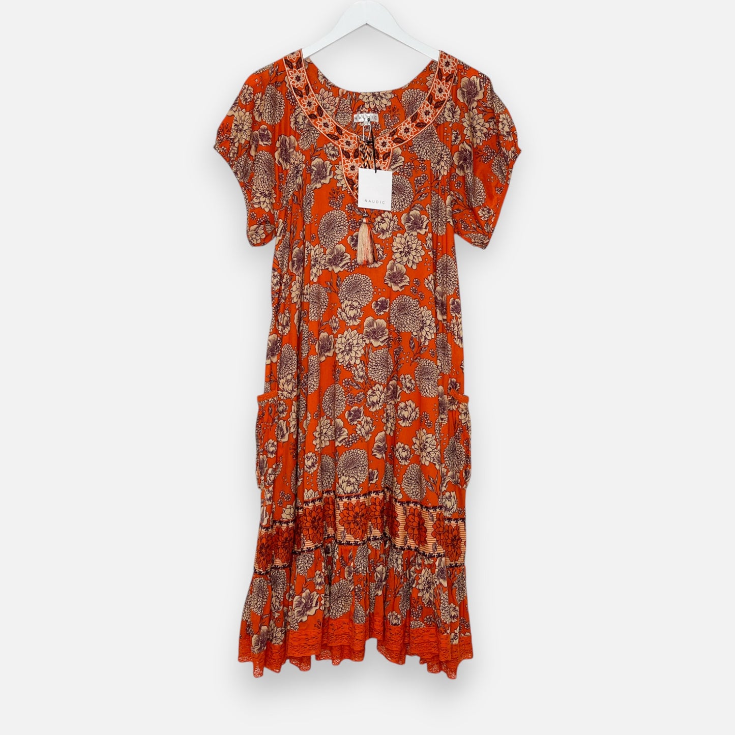 Naudic Orange Floral 'Florence' Sao Paulo Midi Dress Large ~ AU12-14 [NEW]