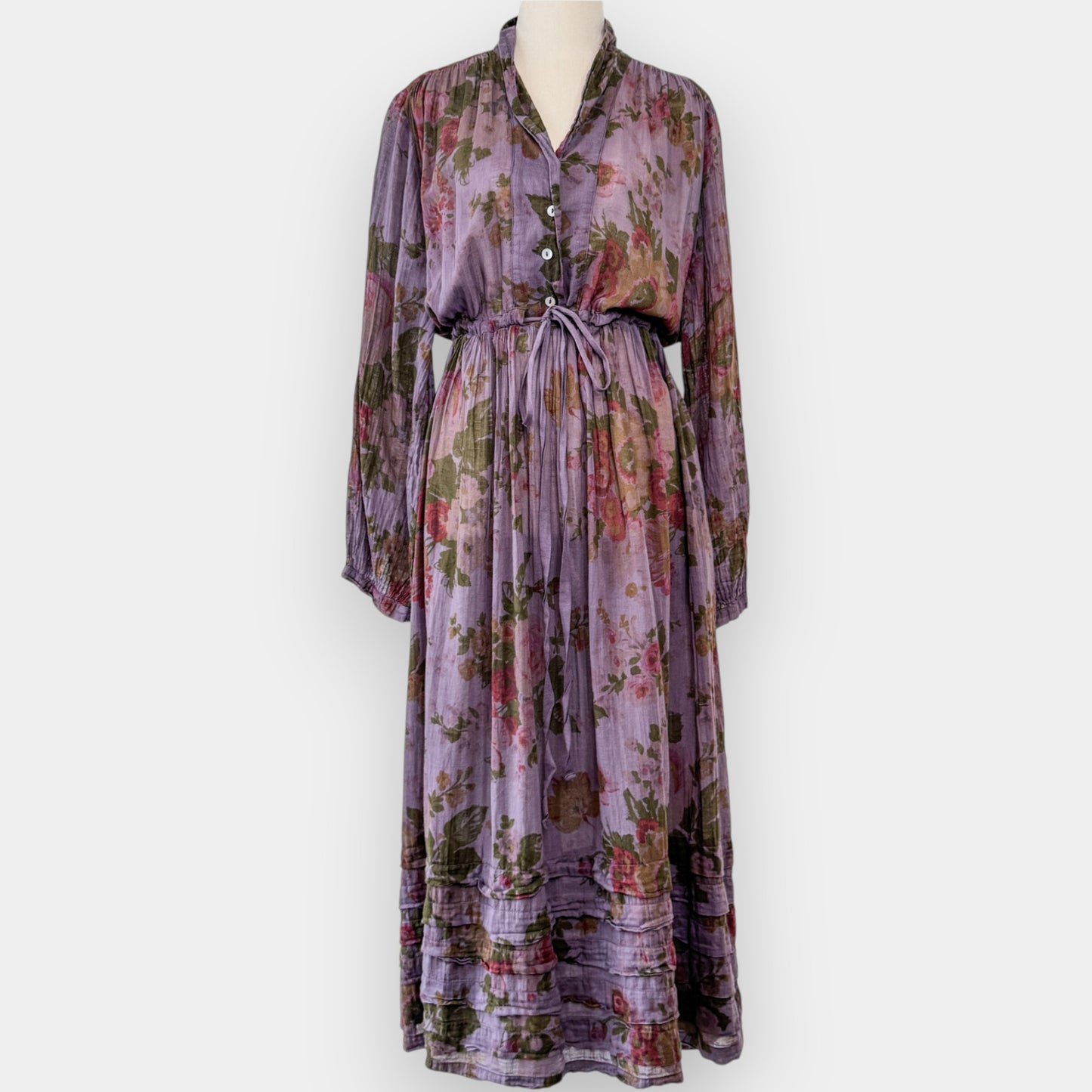 Metta Melbourne Purple Floral Fine Cotton Shirt Dress Small-Medium ~ AU10-12