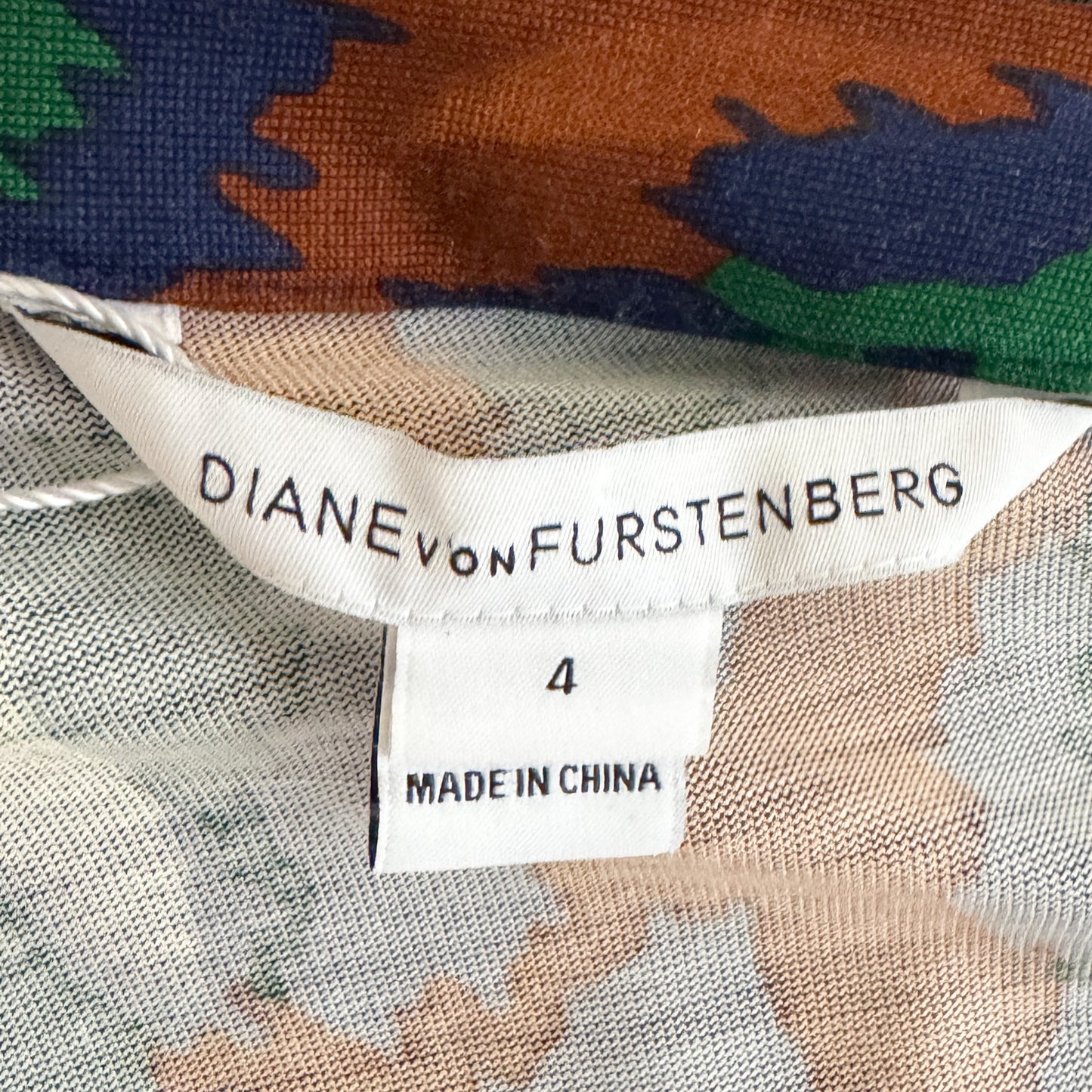Diane Von Furstenberg Green Blue Brown 100% Silk Waist Tie Dress AU8