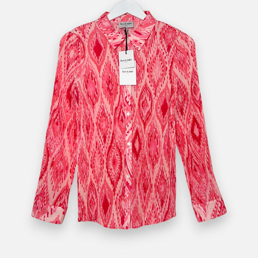 Leo & Ugo Paris Ikat Print Pink Pleated Blouse 2 ~ Medium [NEW]