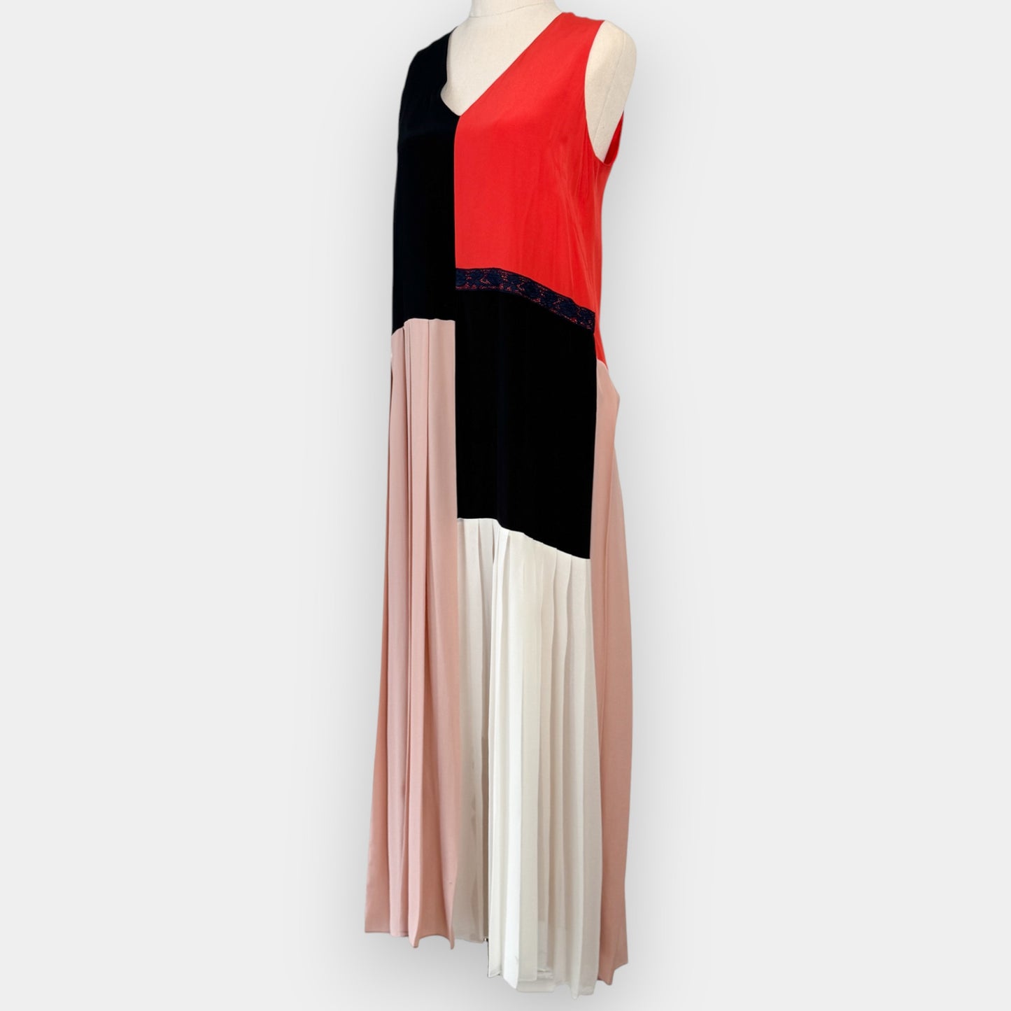 Paul Smith Black Coral Blush Silk Blend Pleated Dress EU40 ~ AU10 [NEW]
