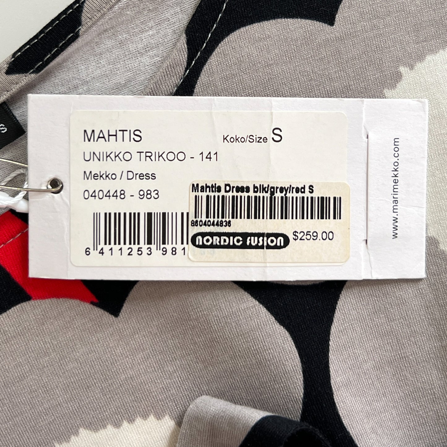 Marimekko Unikko Trikoo Grey & Red Floral Dress Small ~ AU8-10 [NEW]