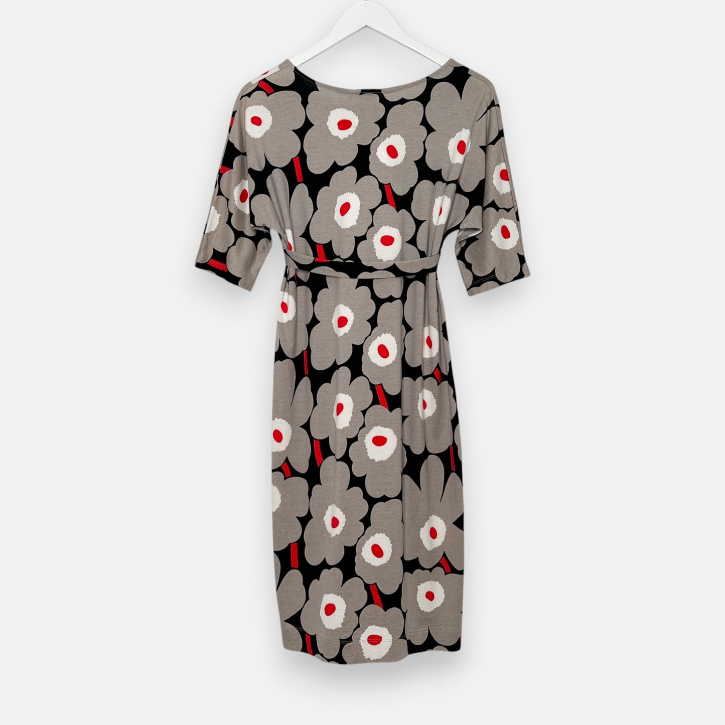 Marimekko Unikko Trikoo Grey & Red Floral Dress Small ~ AU8-10 [NEW]