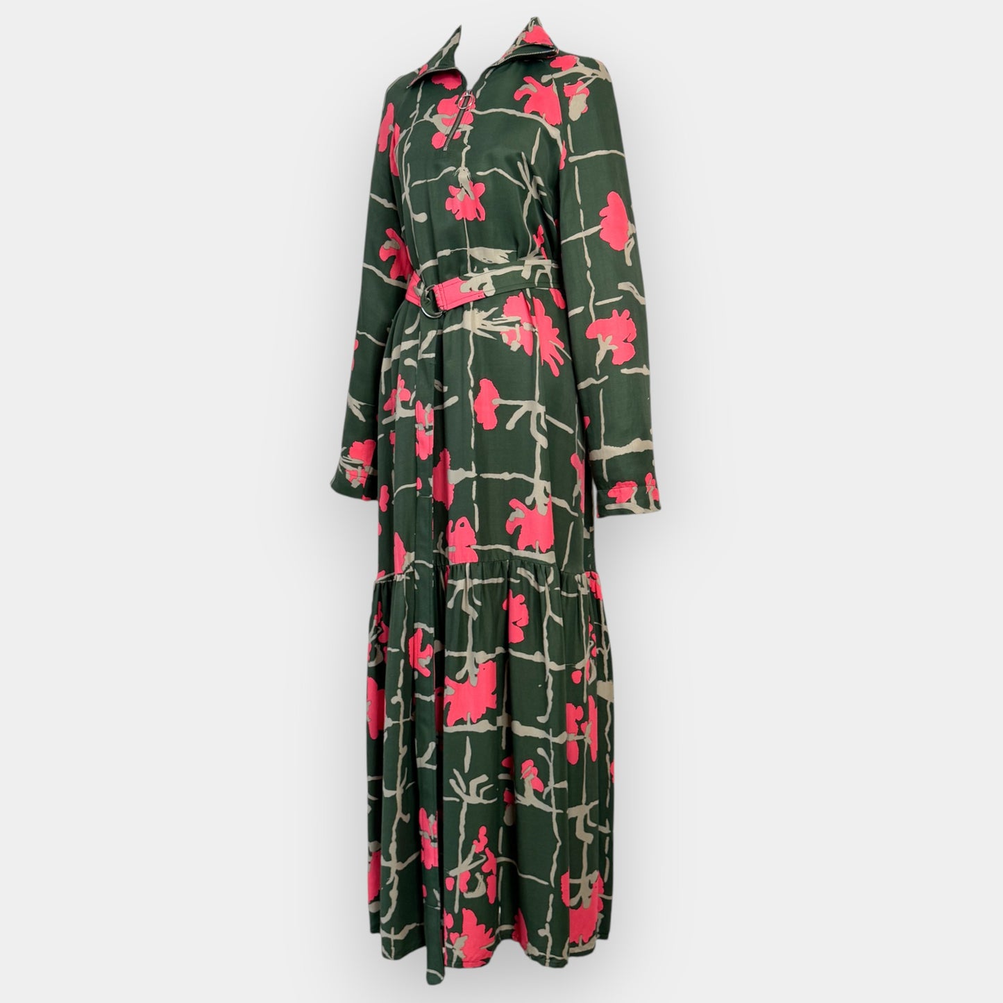 Marimekko Green & Pink Floral Polka Ruutukukka Dress EU36 ~ AU8