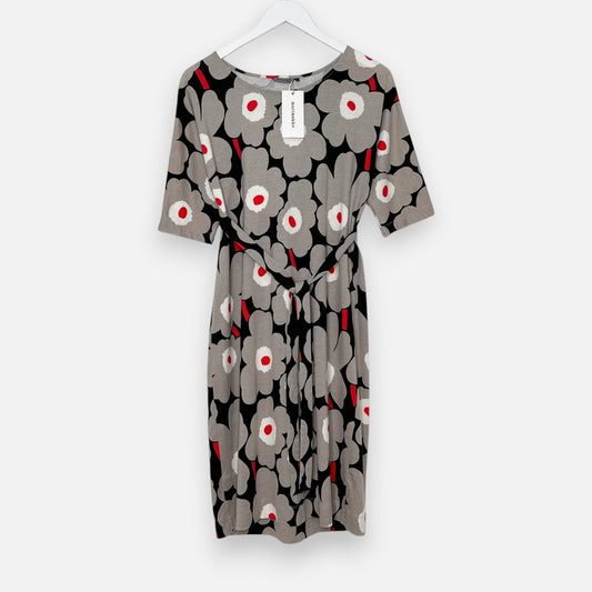 Marimekko Unikko Trikoo Grey & Red Floral Dress Small ~ AU8-10 [NEW]