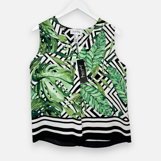 Joseph Ribkoff Green & White Palm Print Top AU12 ~ US10 ~ Medium [NEW]