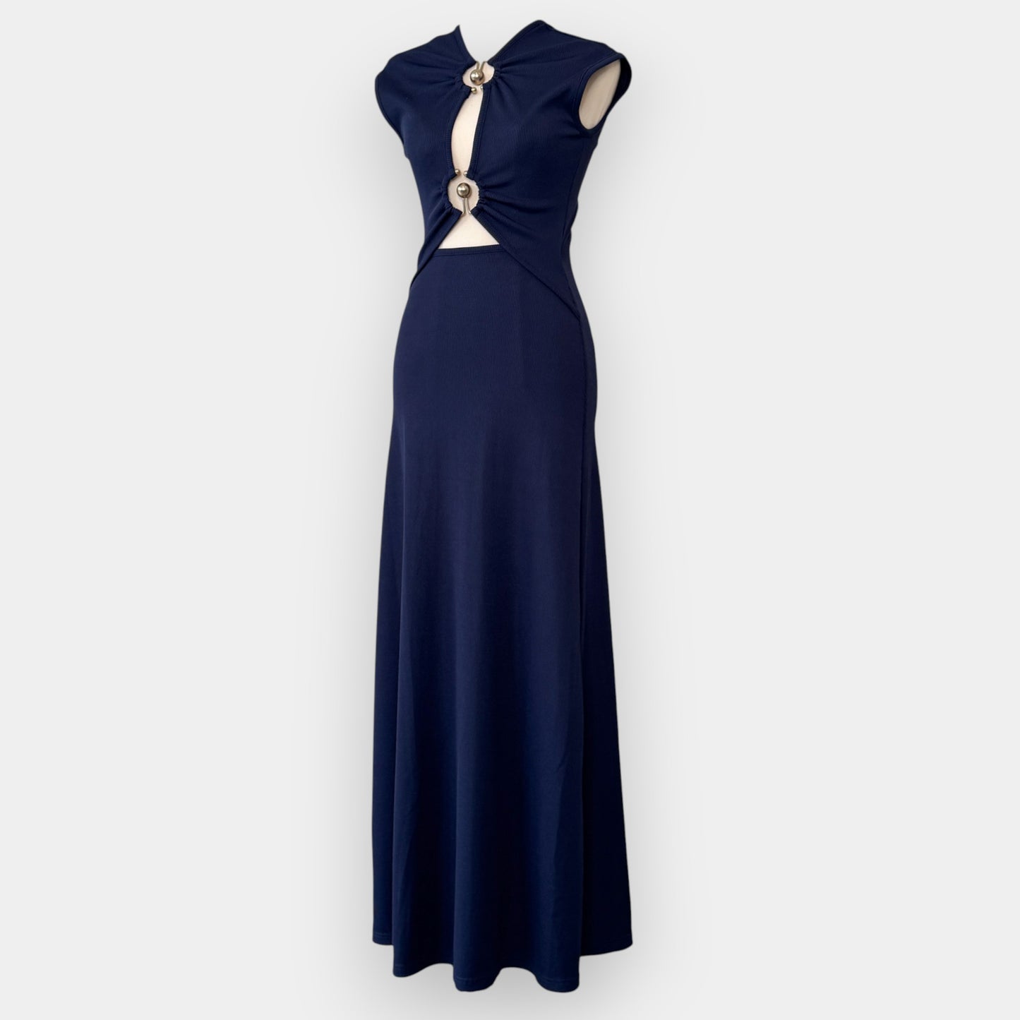 Christopher Esber Navy Blue & Silver Orbit Ruched Maxi Dress AU6 ~ Small