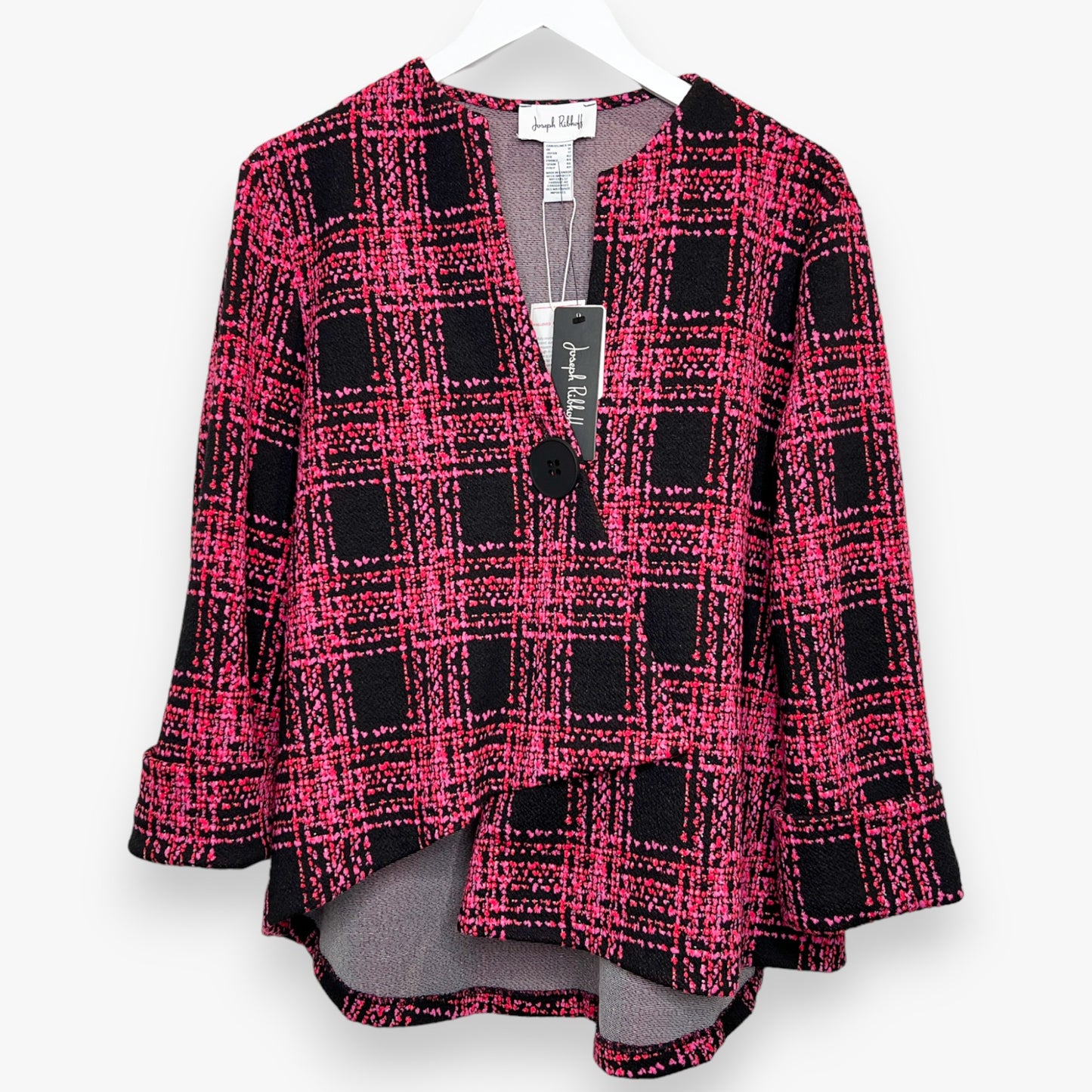 Joseph Ribkoff Pink Jacquard Knit Plaid Print Jacket AU16 ~ US14 [NEW]