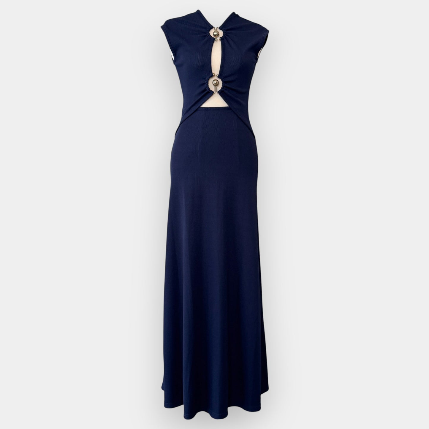 Christopher Esber Navy Blue & Silver Orbit Ruched Maxi Dress AU6 ~ Small