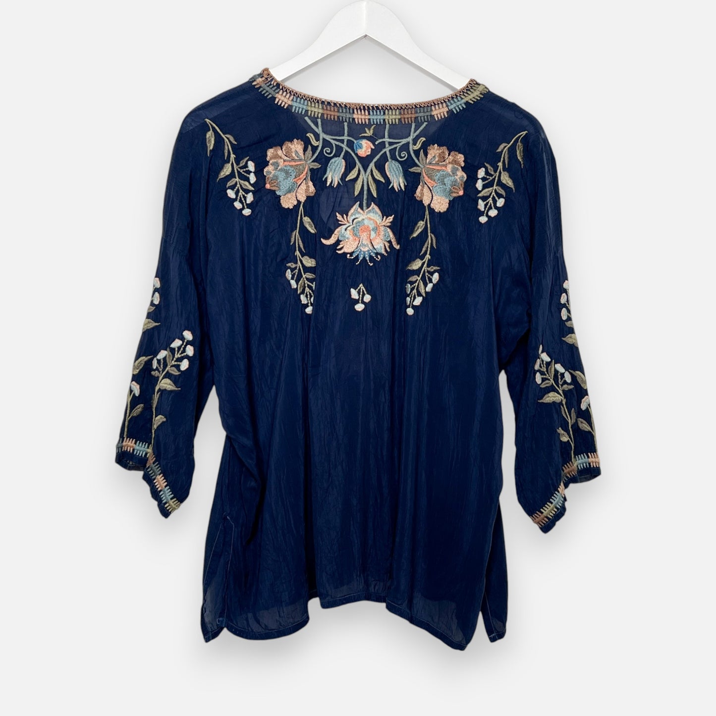 Johnny Was Blue Embroidered Top Medium ~ AU10-12