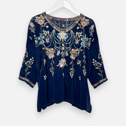 Johnny Was Blue Embroidered Top Medium ~ AU10-12