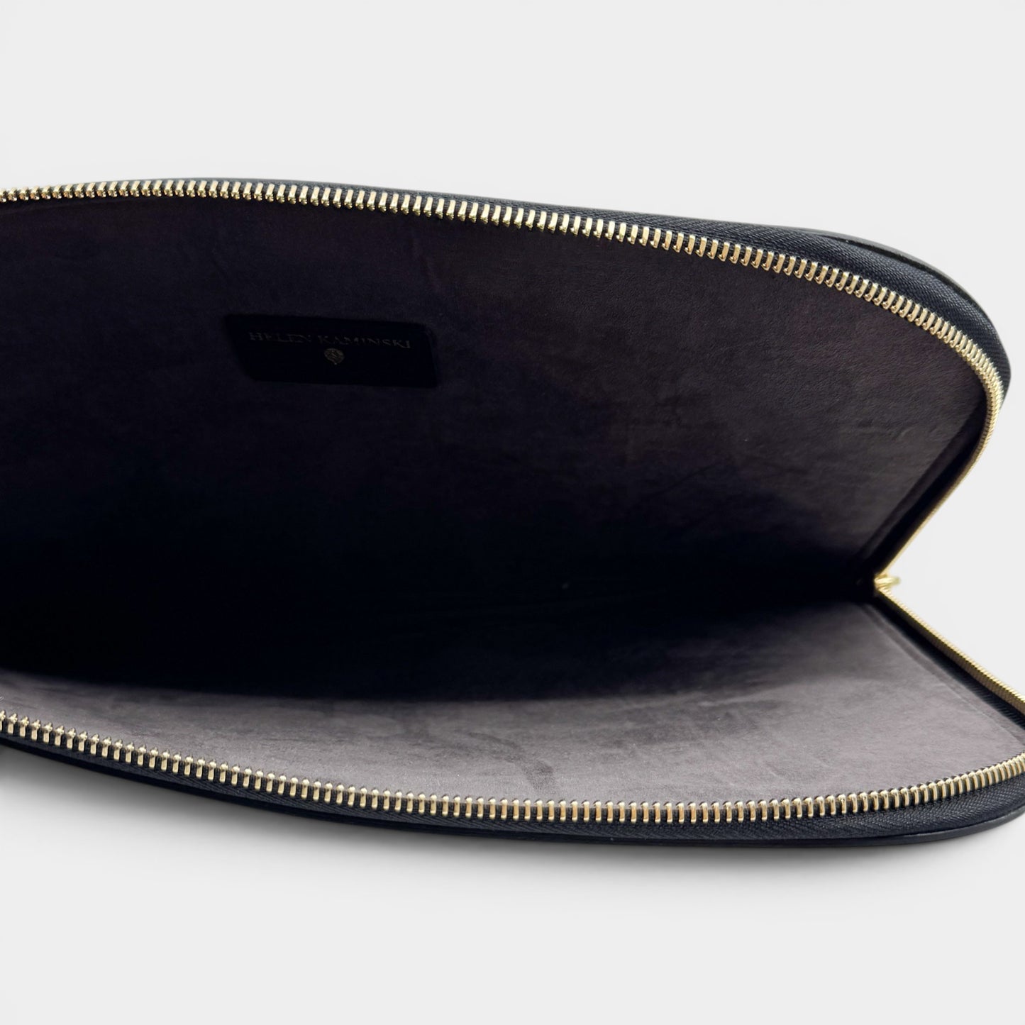 Helen Kaminski Black Leather Raffia Folio Case Clutch Bag