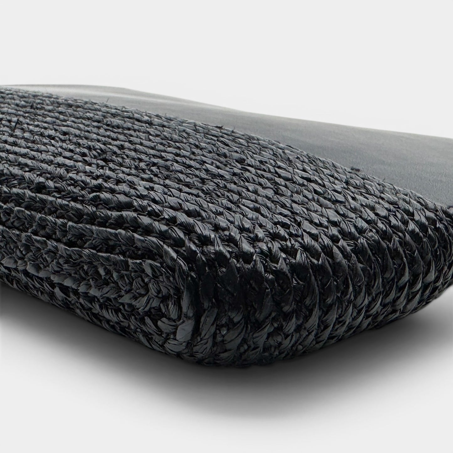 Helen Kaminski Black Leather Raffia Folio Case Clutch Bag