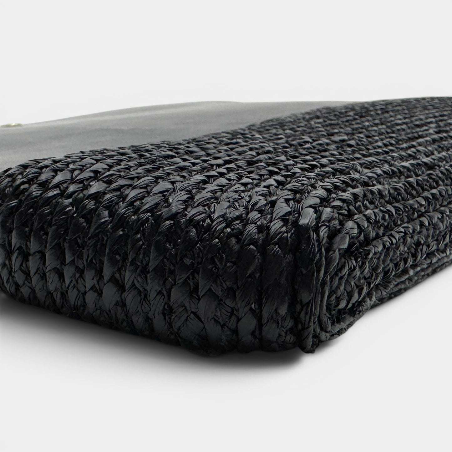 Helen Kaminski Black Leather Raffia Folio Case Clutch Bag