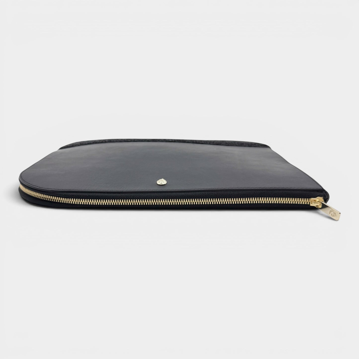 Helen Kaminski Black Leather Raffia Folio Case Clutch Bag