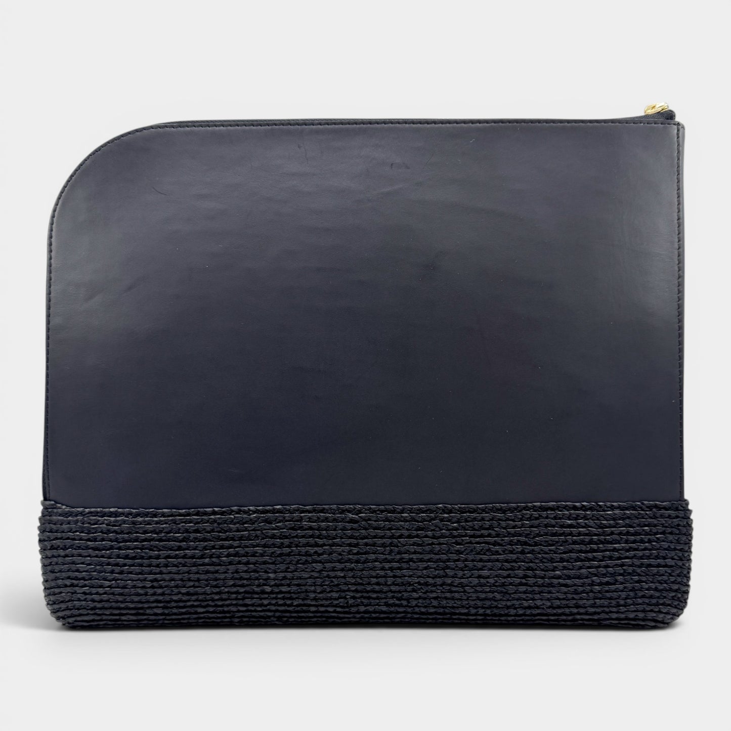 Helen Kaminski Black Leather Raffia Folio Case Clutch Bag