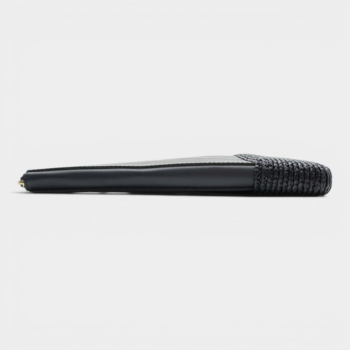Helen Kaminski Black Leather Raffia Folio Case Clutch Bag