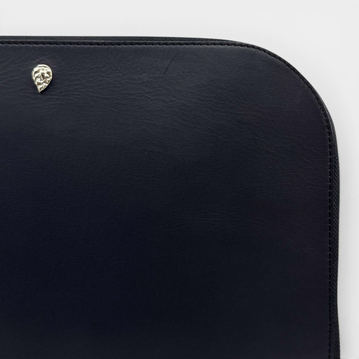 Helen Kaminski Black Leather Raffia Folio Case Clutch Bag